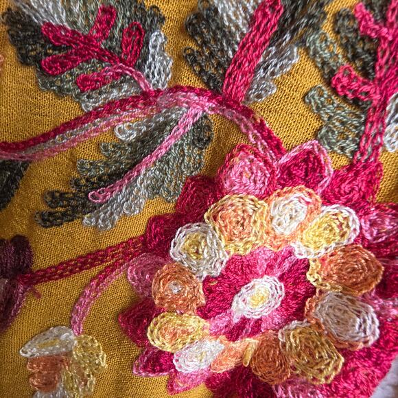 Mustard Yellow Wide Boho SzM, Runs Sm! Pls See Pics Embroidered 3D allover pants - Picture 15 of 16